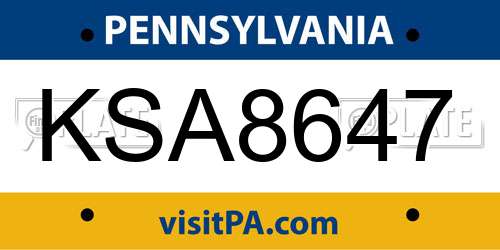 KSA8647 Pennsylvania License Plate