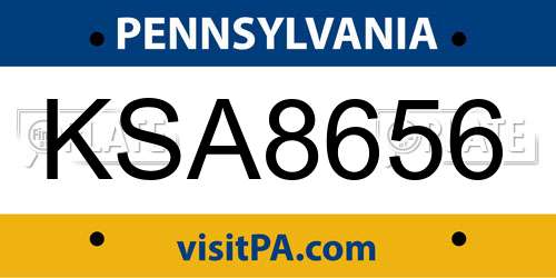 KSA8656 Pennsylvania License Plate