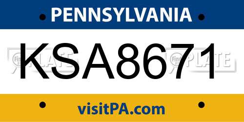 KSA8671 Pennsylvania License Plate