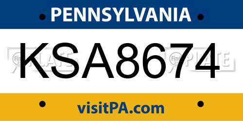 KSA8674 Pennsylvania License Plate