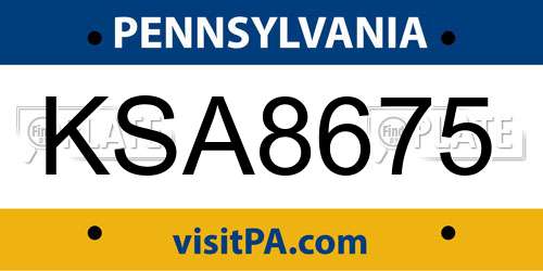 KSA8675 Pennsylvania License Plate