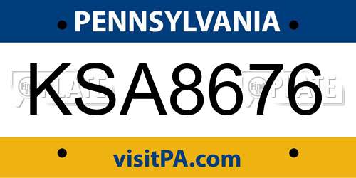 KSA8676 Pennsylvania License Plate