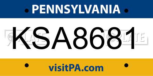 KSA8681 Pennsylvania License Plate