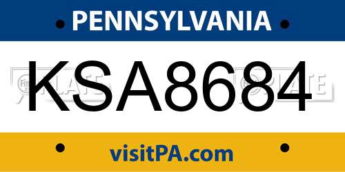 KSA8684 Pennsylvania License Plate