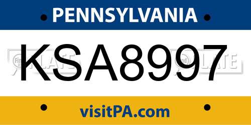 KSA8997 Pennsylvania License Plate