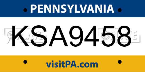 KSA9458 Pennsylvania License Plate