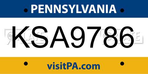 KSA9786 Pennsylvania License Plate