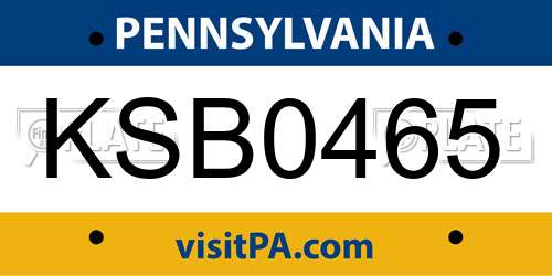 KSB0465 Pennsylvania License Plate