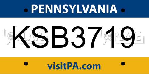KSB3719 Pennsylvania License Plate