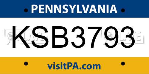 KSB3793 Pennsylvania License Plate