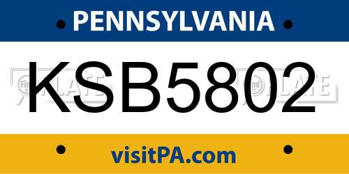 KSB5802 Pennsylvania License Plate