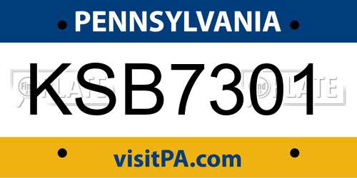 KSB7301 Pennsylvania License Plate