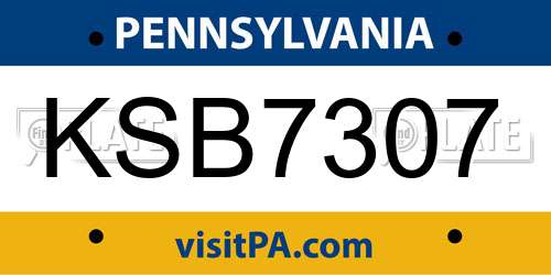 KSB7307 Pennsylvania License Plate