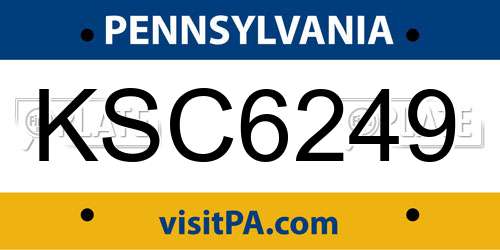 KSC6249 Pennsylvania License Plate