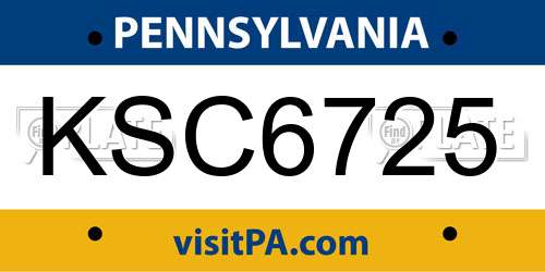KSC6725 Pennsylvania License Plate
