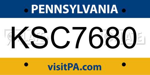 KSC7680 Pennsylvania License Plate