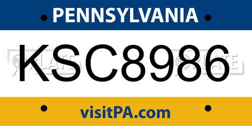 KSC8986 Pennsylvania License Plate