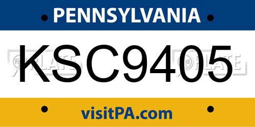 KSC9405 Pennsylvania License Plate