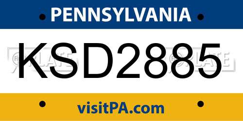KSD2885 Pennsylvania License Plate