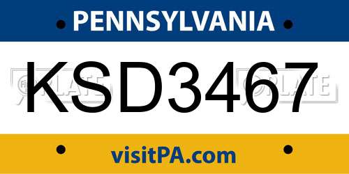 KSD3467 Pennsylvania License Plate