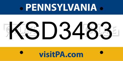 KSD3483 Pennsylvania License Plate