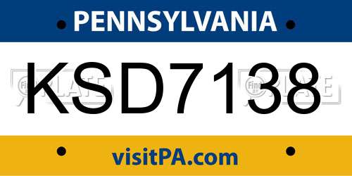 KSD7138 Pennsylvania License Plate
