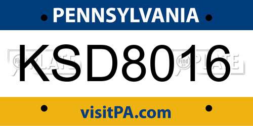 KSD8016 Pennsylvania License Plate