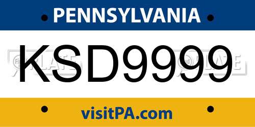 KSD9999 Pennsylvania License Plate