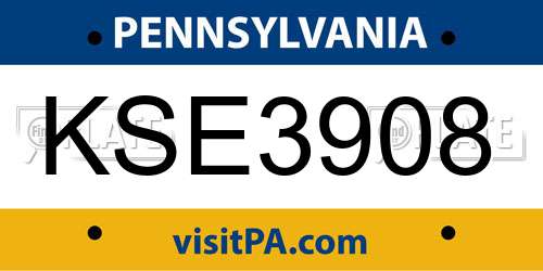 KSE3908 Pennsylvania License Plate