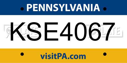 KSE4067 Pennsylvania License Plate