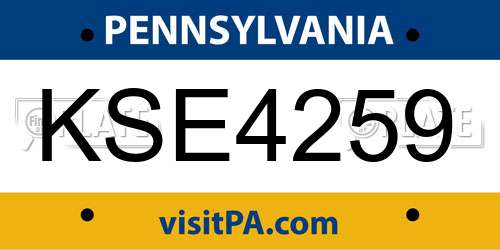 KSE4259 Pennsylvania License Plate