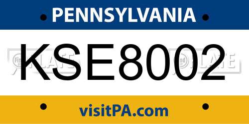 KSE8002 Pennsylvania License Plate