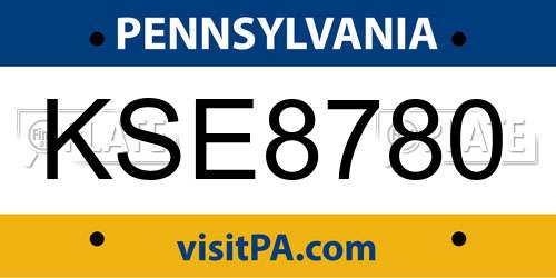 KSE8780 Pennsylvania License Plate