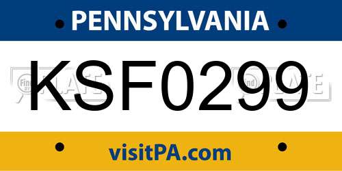 KSF0299 Pennsylvania License Plate