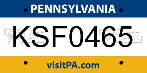 KSF0465 Pennsylvania License Plate