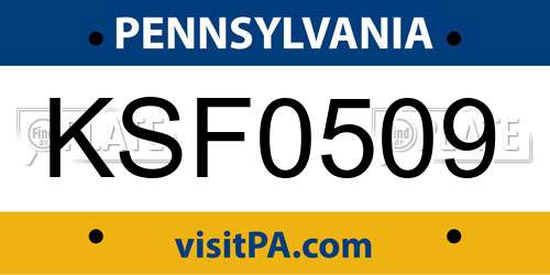 KSF0509 Pennsylvania License Plate
