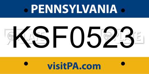 KSF0523 Pennsylvania License Plate