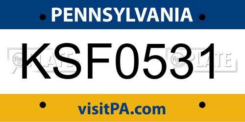 KSF0531 Pennsylvania License Plate