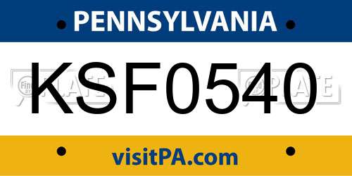 KSF0540 Pennsylvania License Plate