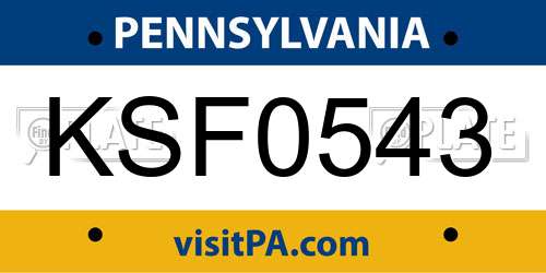 KSF0543 Pennsylvania License Plate