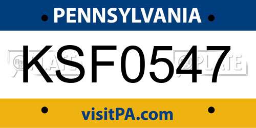 KSF0547 Pennsylvania License Plate