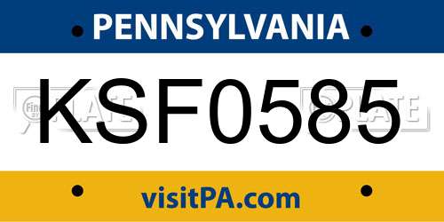 KSF0585 Pennsylvania License Plate