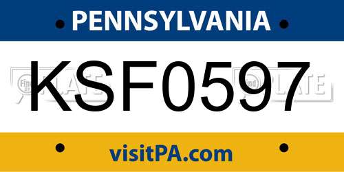 KSF0597 Pennsylvania License Plate