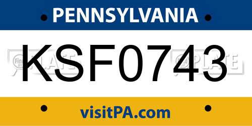 KSF0743 Pennsylvania License Plate