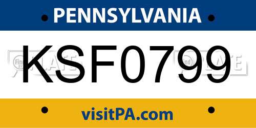 KSF0799 Pennsylvania License Plate