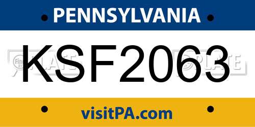 KSF2063 Pennsylvania License Plate