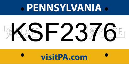 KSF2376 Pennsylvania License Plate