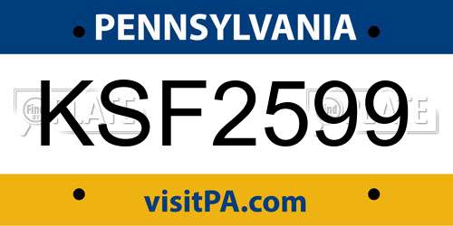KSF2599 Pennsylvania License Plate