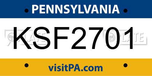KSF2701 Pennsylvania License Plate