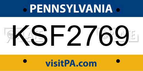 KSF2769 Pennsylvania License Plate